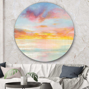 Pastel Pink And Blue Clouds - Abstract Metal Circle Wall Art